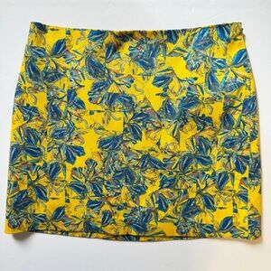 Club Monaco Mini Skirt Minirock Floral Botanical Yellow Lined Mod Bright Sz 2